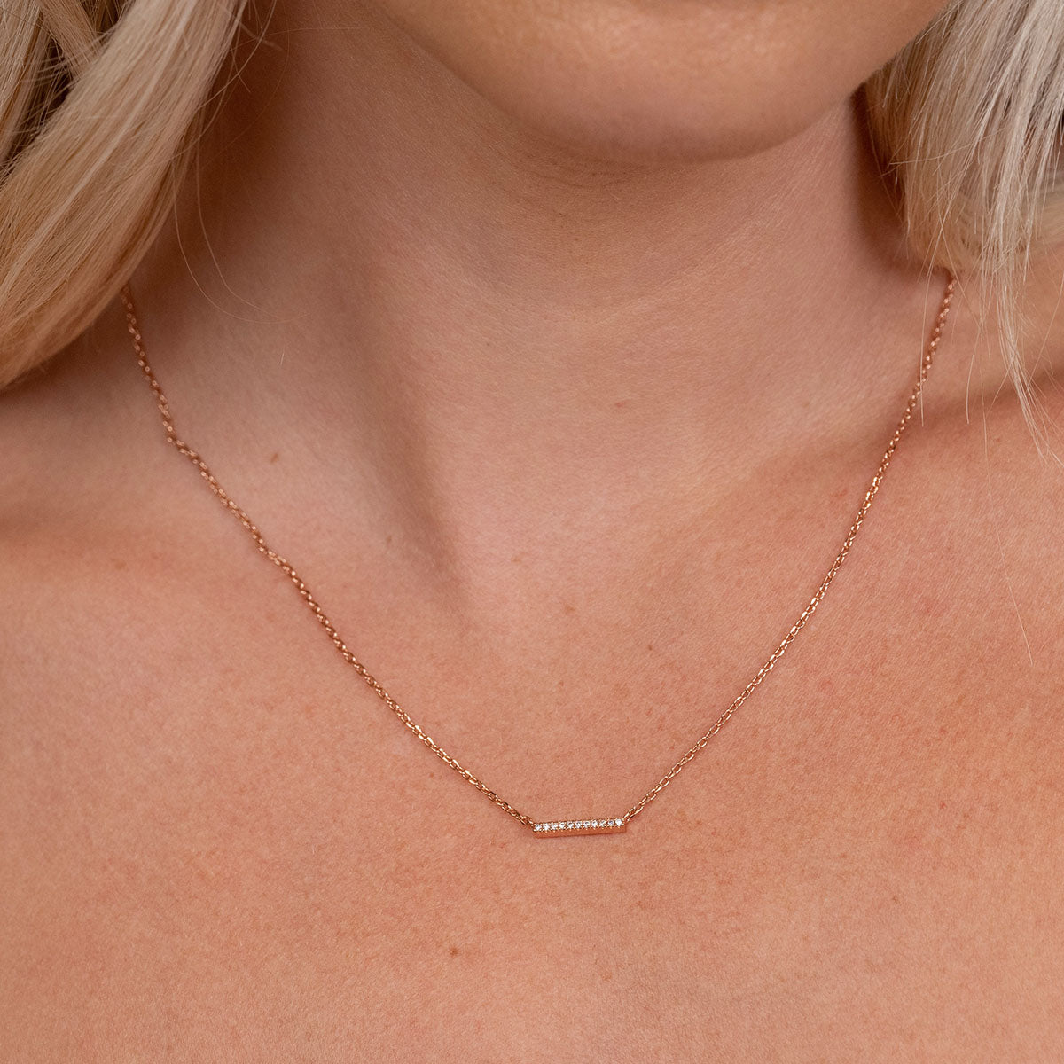 Cute rose gold bar necklace with stones