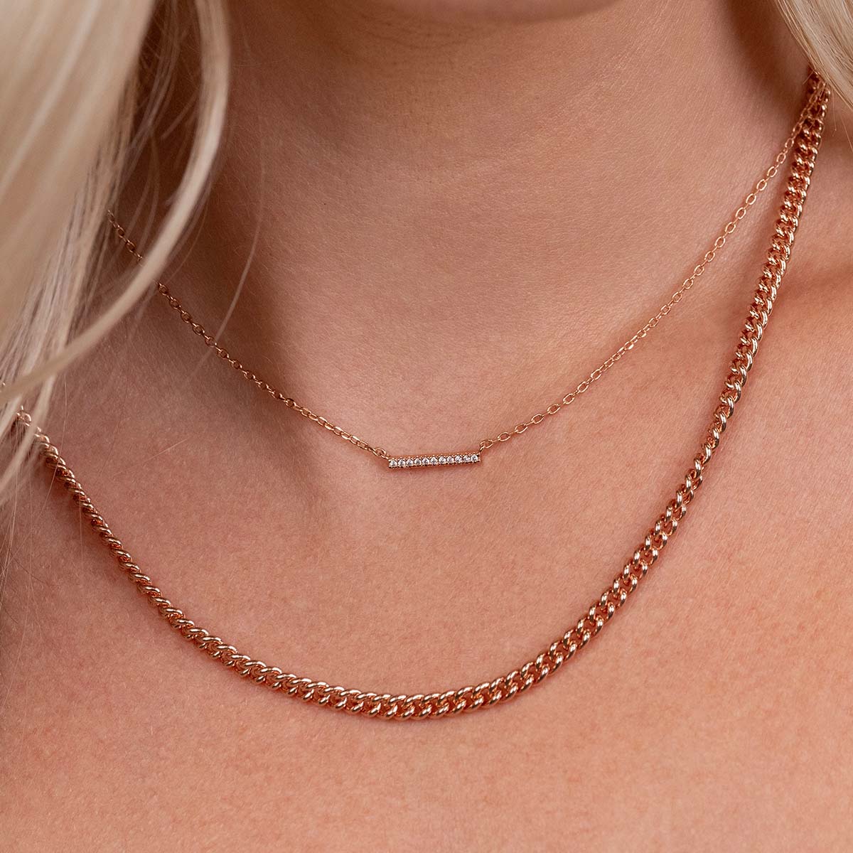 Layered rose gold chain necklaces