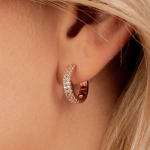 Think rose gold huggie earrings with stones