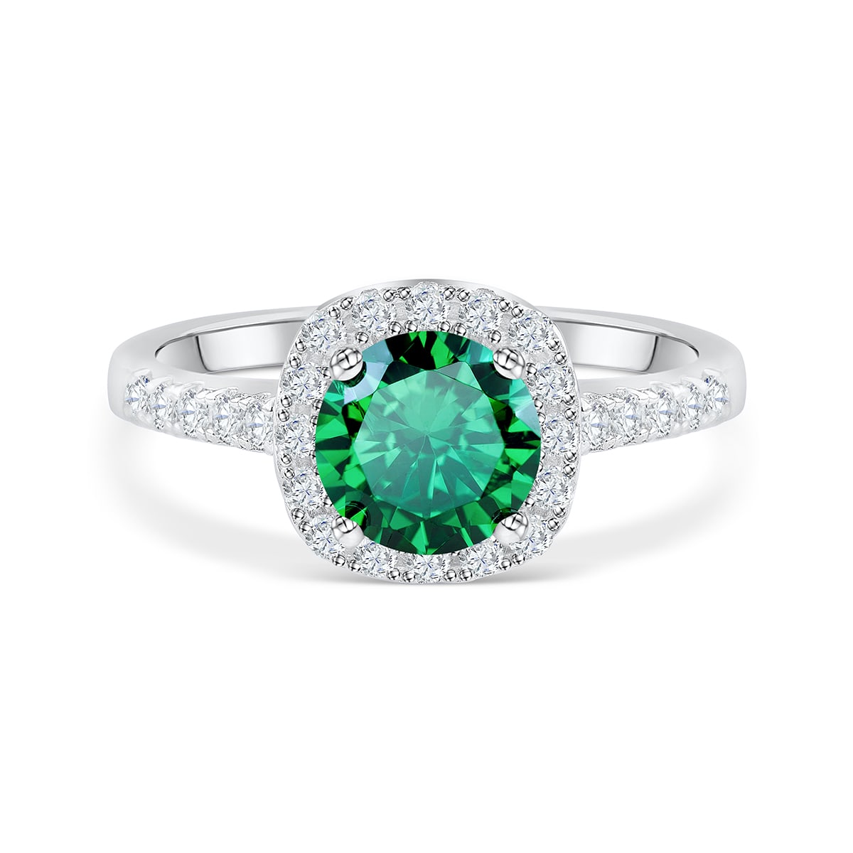 halo wedding band with emerald stone