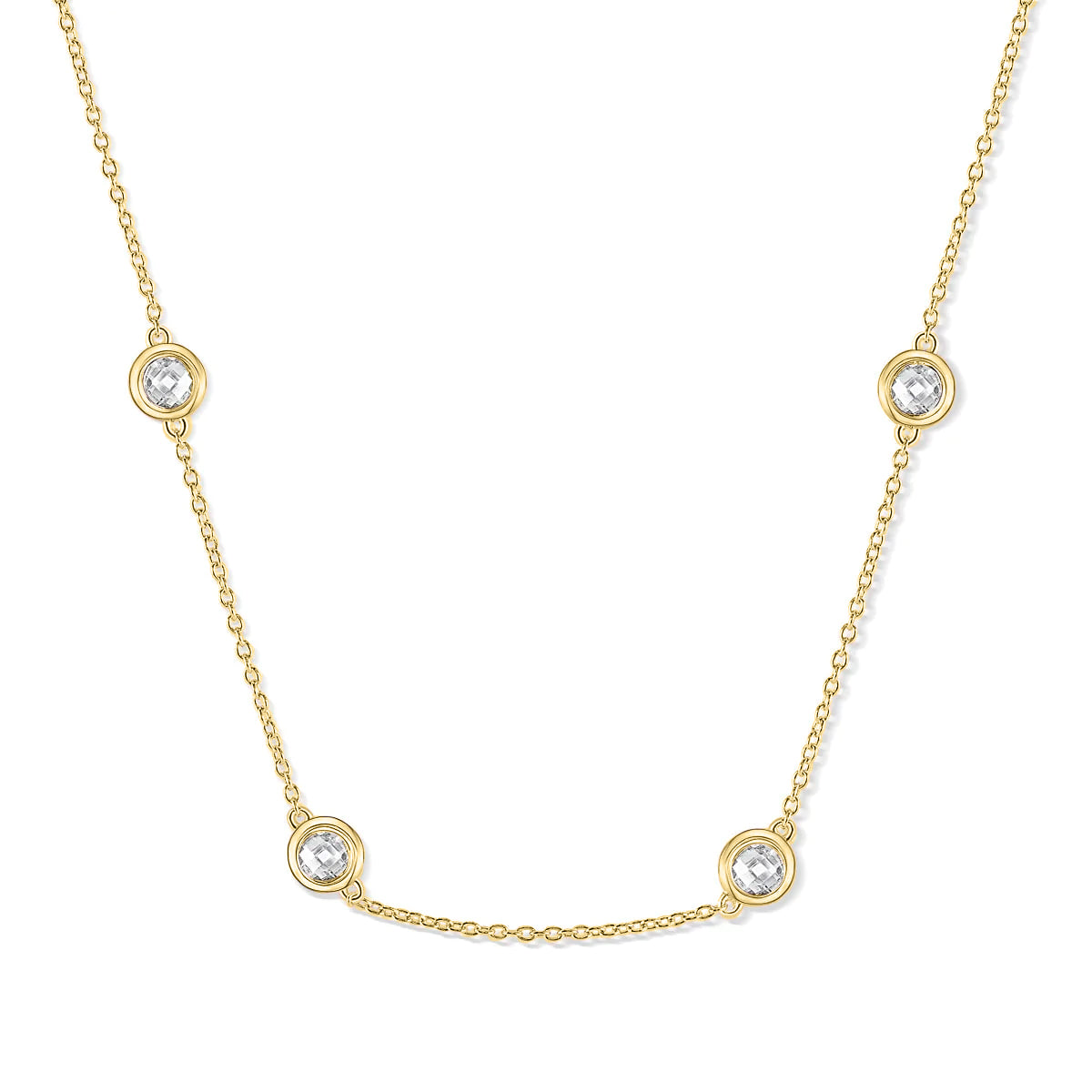 Gold round cut stone chain necklace