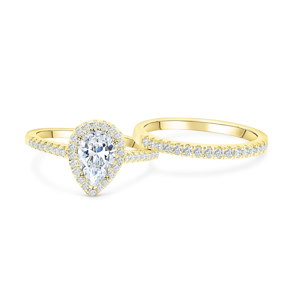 Pear Halo Wedding Ring Set in Gold