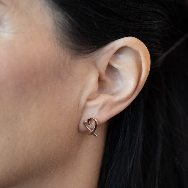 heart shaped rose gold earrings called the ella