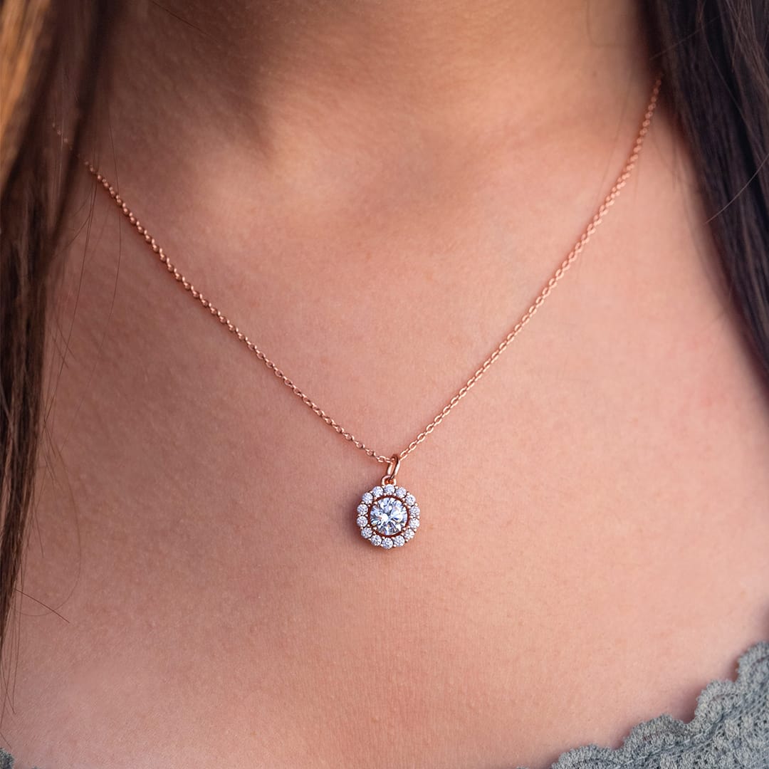 the lily rose gold necklace on ladies neck