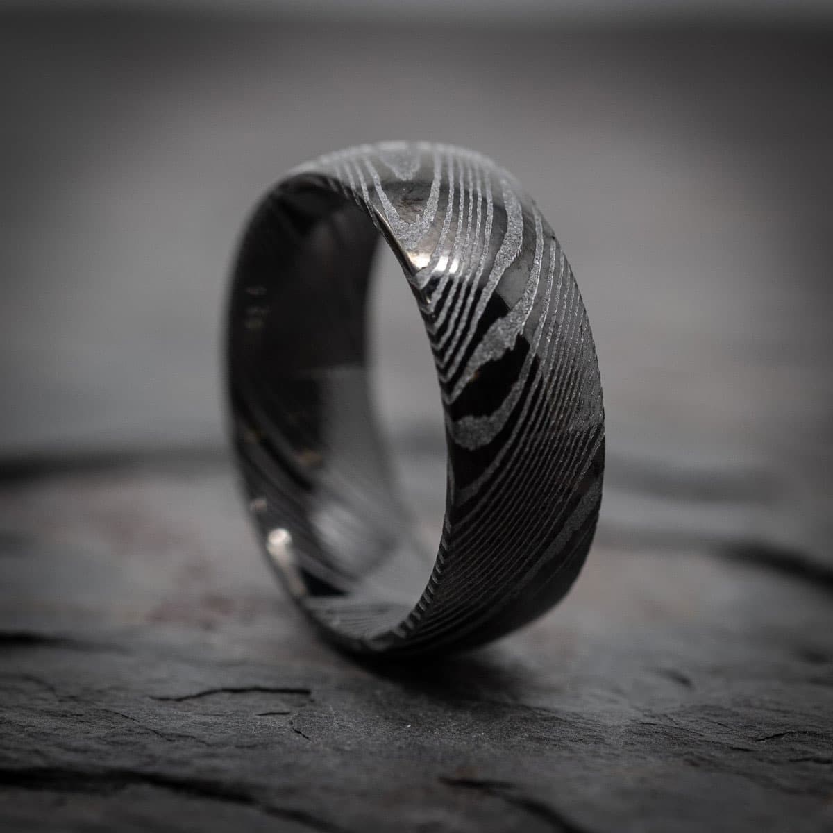 Promise Rings For Couples: Damascus Steel Pattern Wedding Band Set
