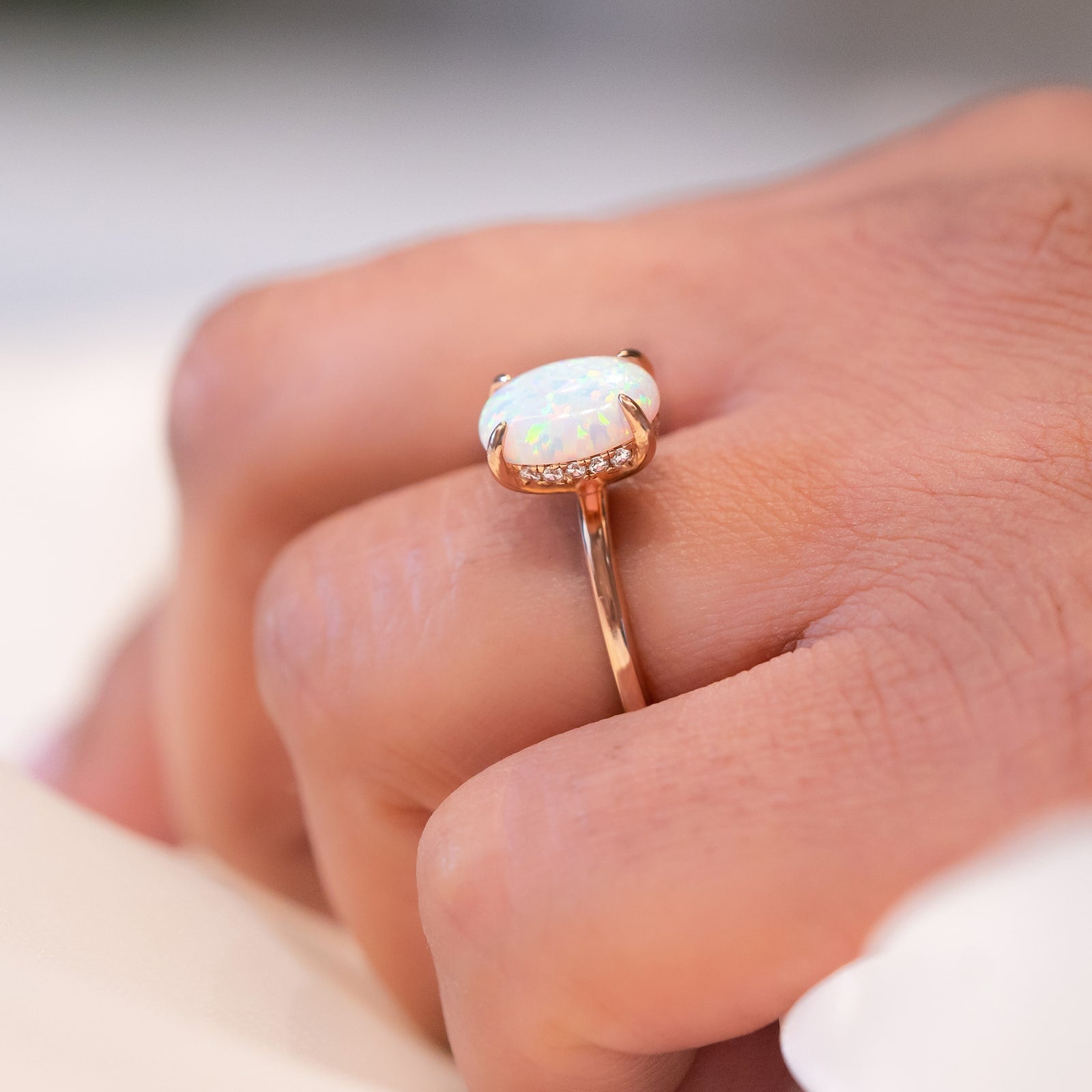 Hidden Halo Opal Engagement Ring