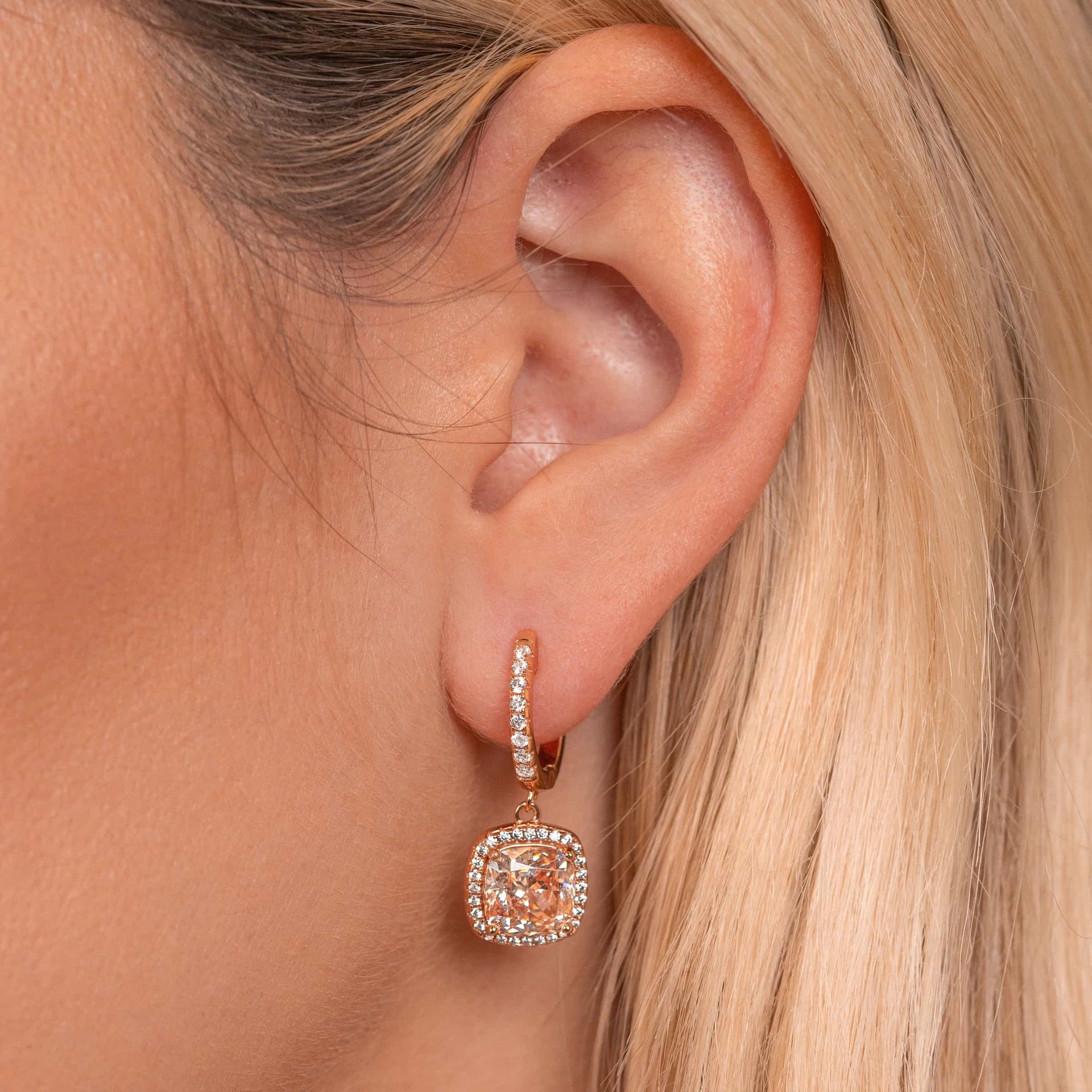 Rose gold cushion cut earrings