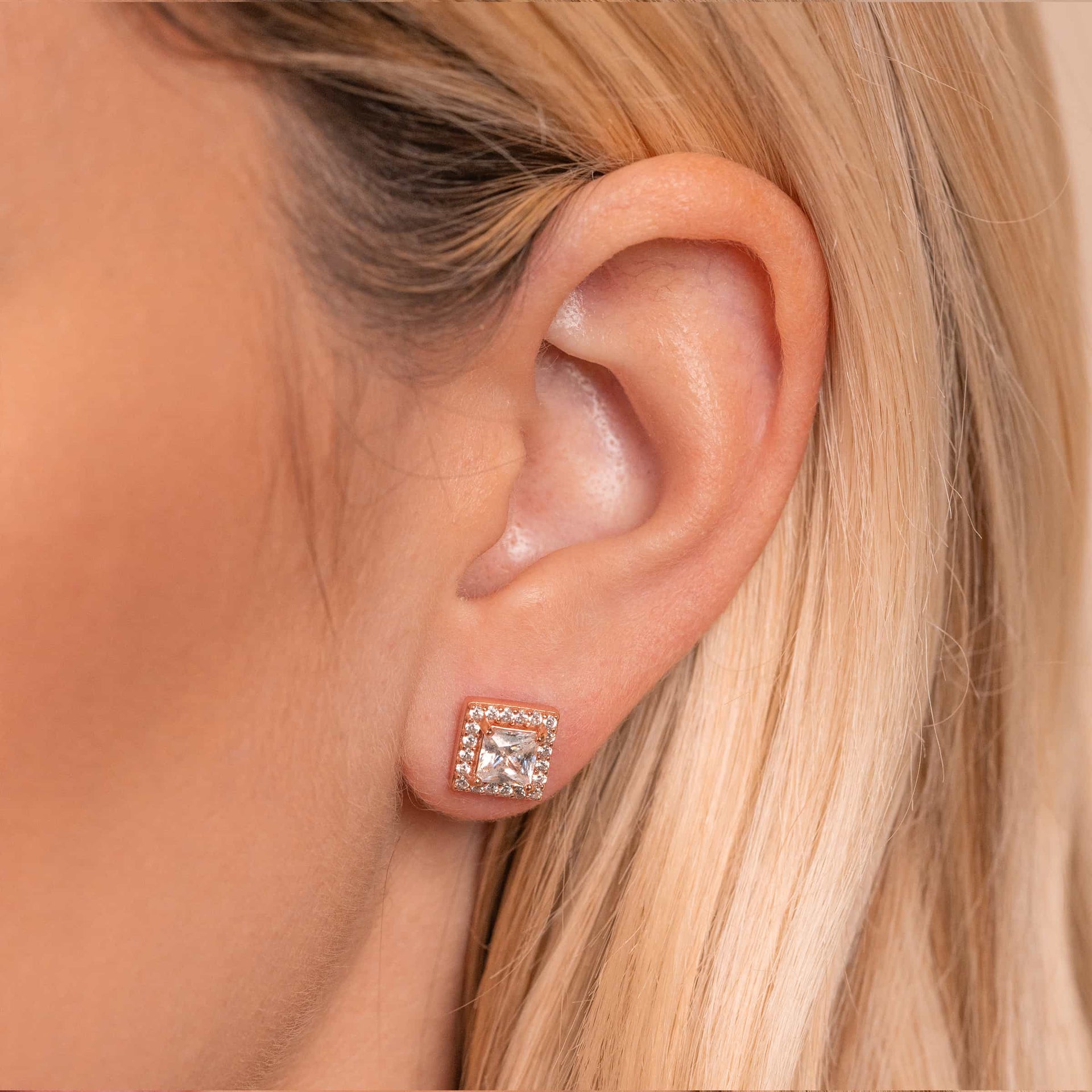 Square rose gold stone earrings