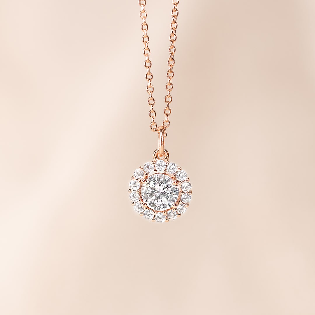 halo rose gold necklace