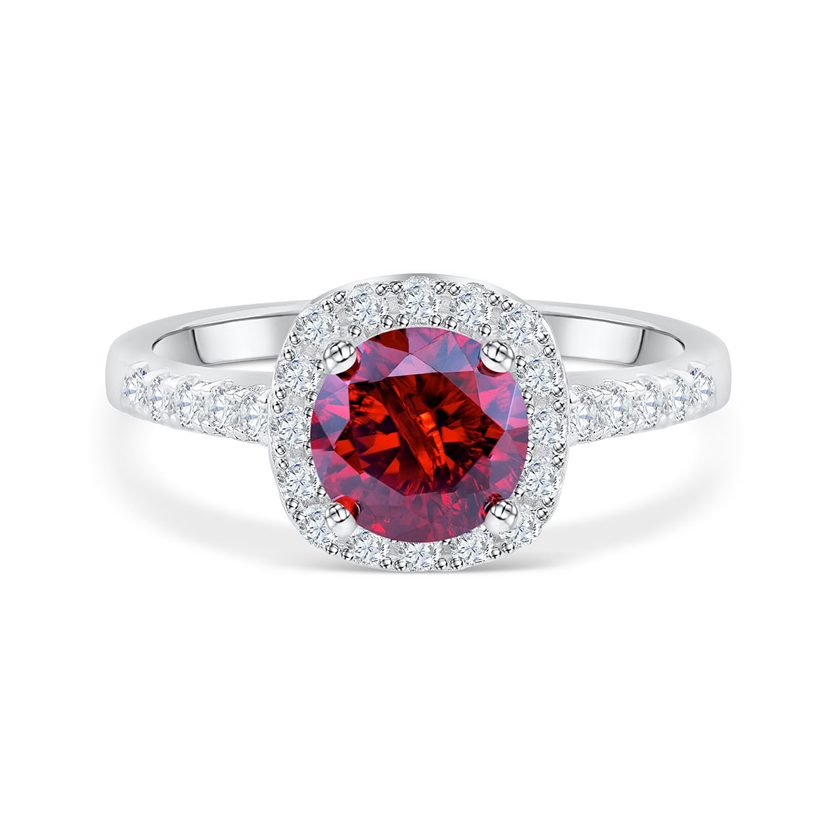 the halo ruby engagement ring in silver