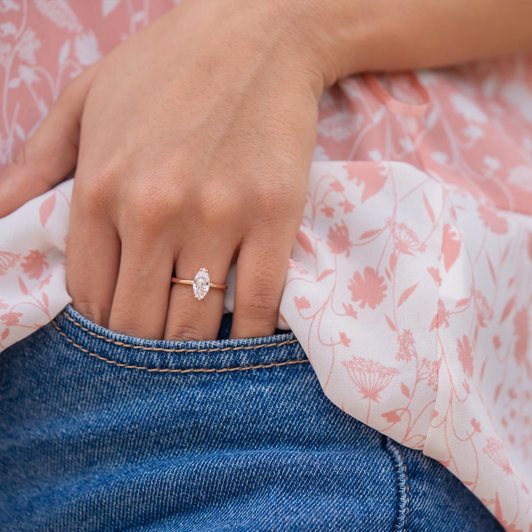 the cambria rose gold marquise solitaire ring