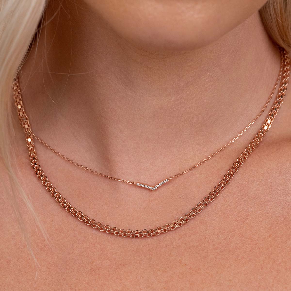 The Willow Rose Gold V-Shaped Diamond Necklace – Modern Gents