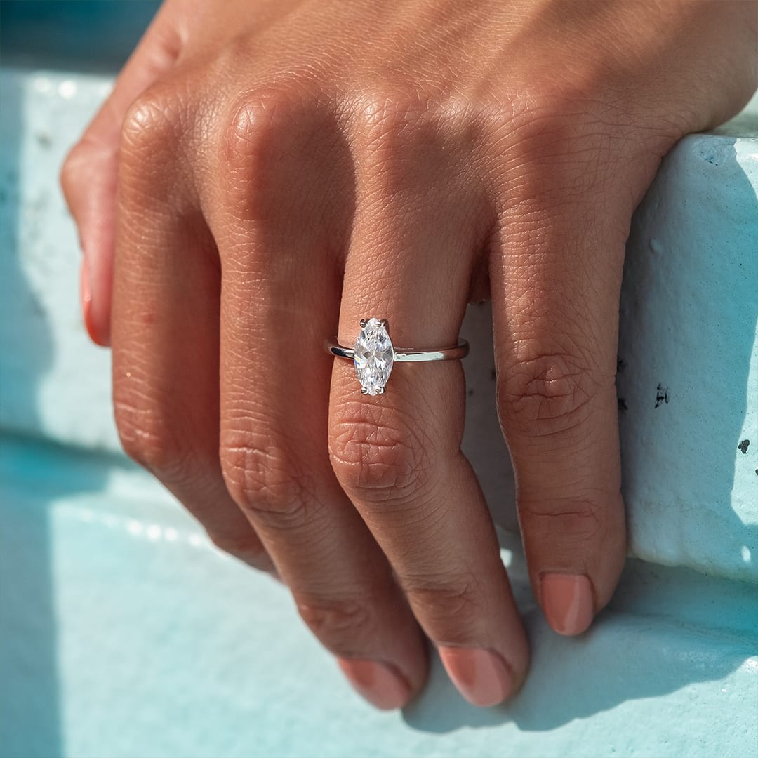 the cambria silver marquise solitaire ring