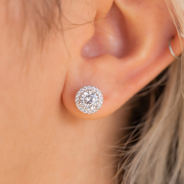 Silver round cut stud earrings