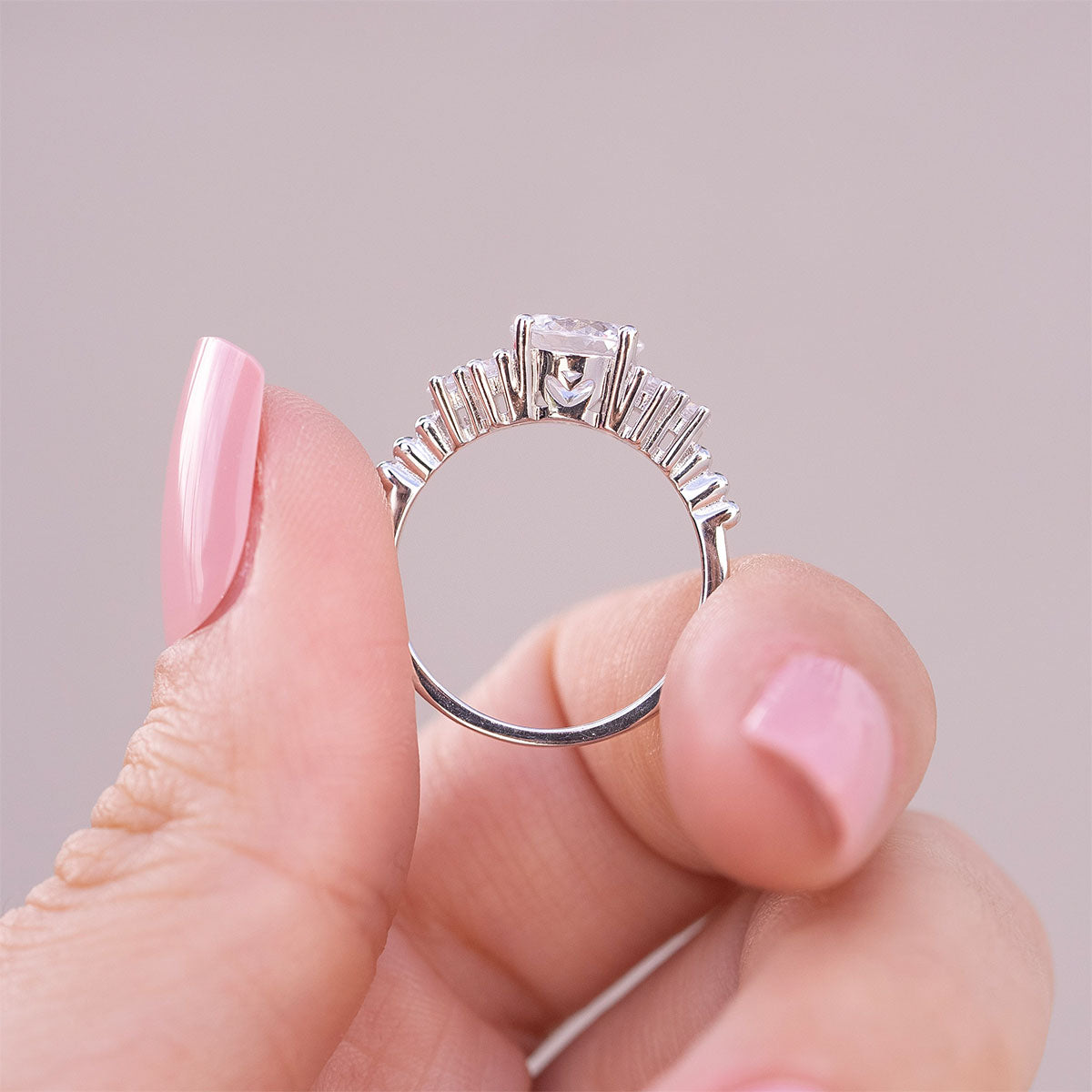 Side profile of the I Do engagement ring