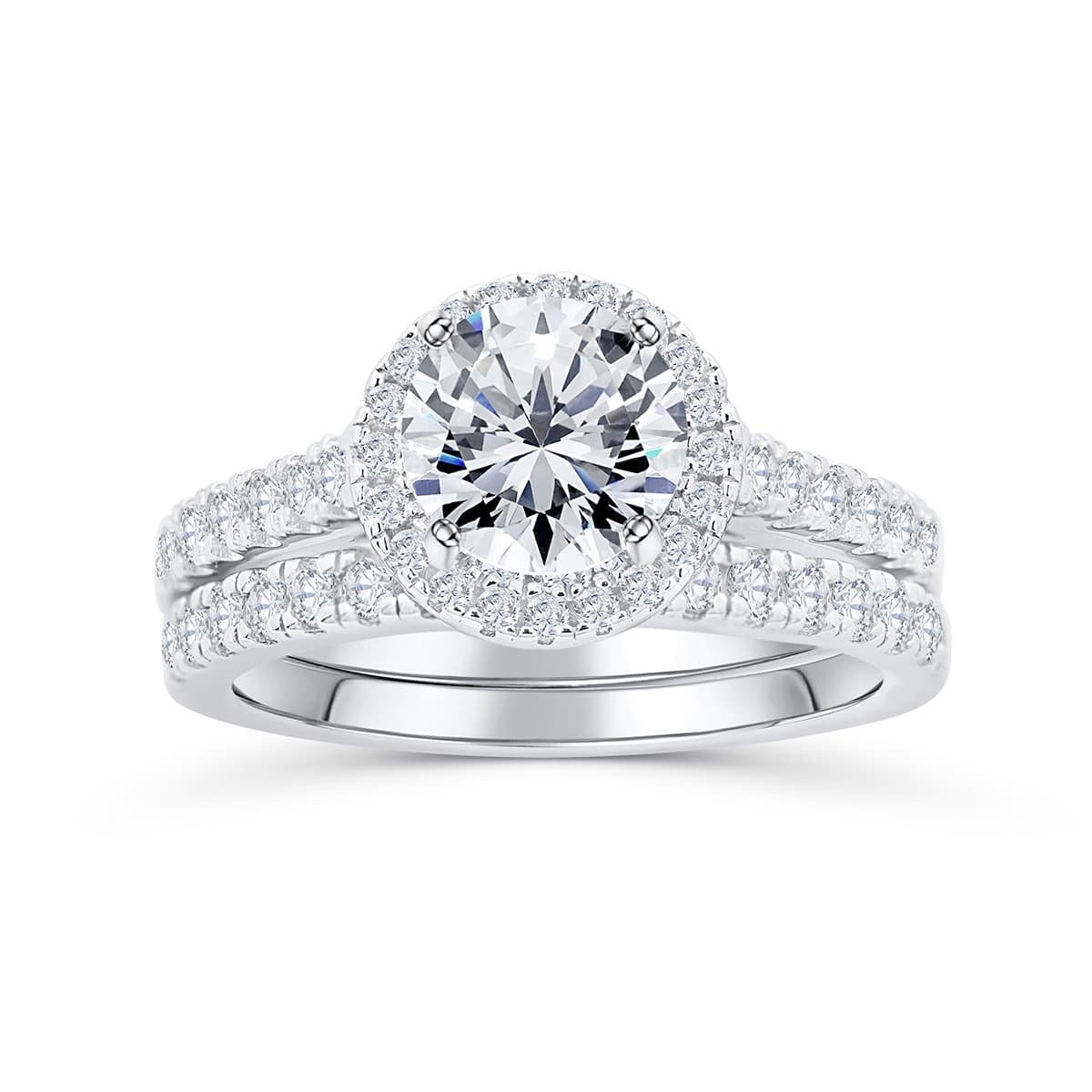 the rose silver halo wedding ring set
