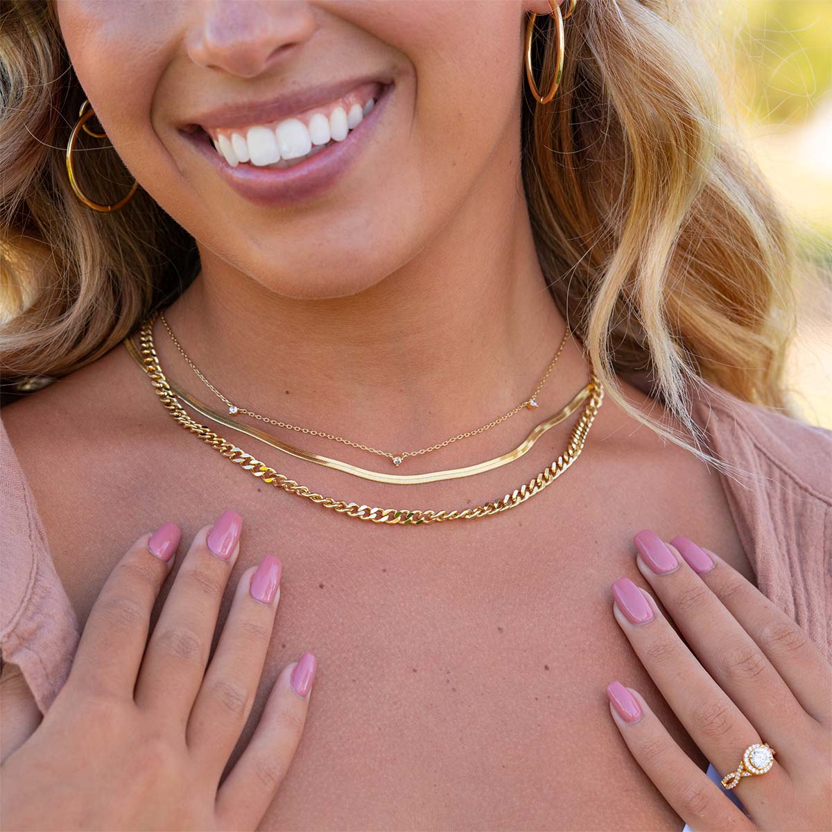 Layered dainty gold chain necklaces