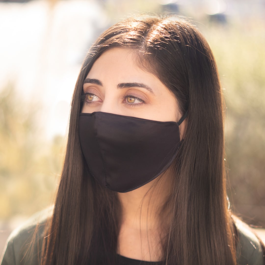 Female wearing Black Velvet Breathable Face mask with Adjustable straps - Modern Gents Trading Co.