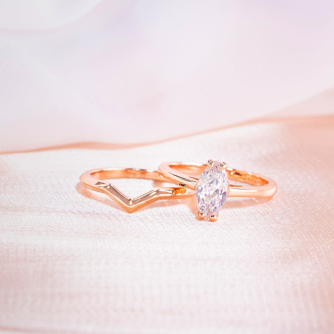 the paige rose gold chevron wedding ring on hand
