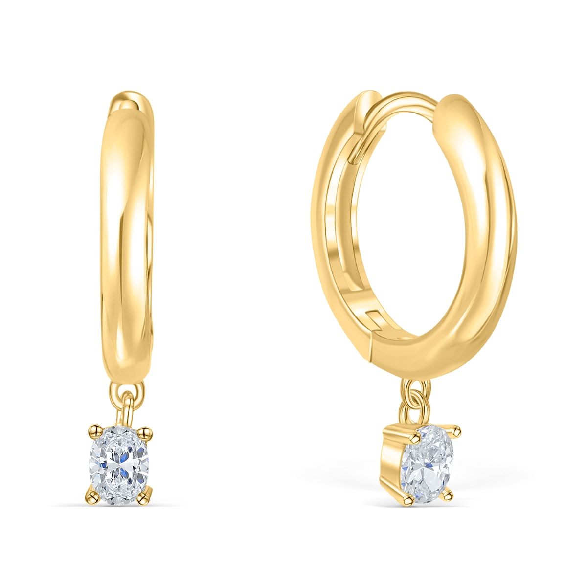 Gold hoop earrings with stone
