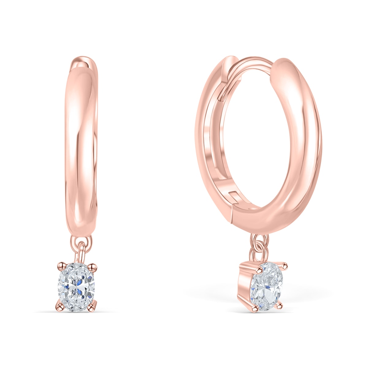 Bezel Set Diamond Solitaire Drop Earrings 18K Rose Gold