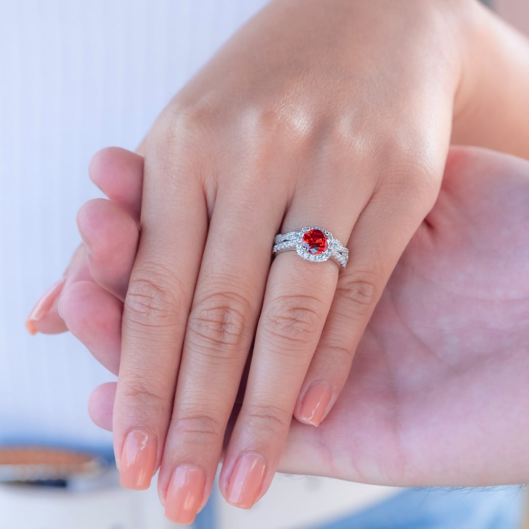 Ruby Engagement Rings Platinum Halo Bridal Ring ADRB524